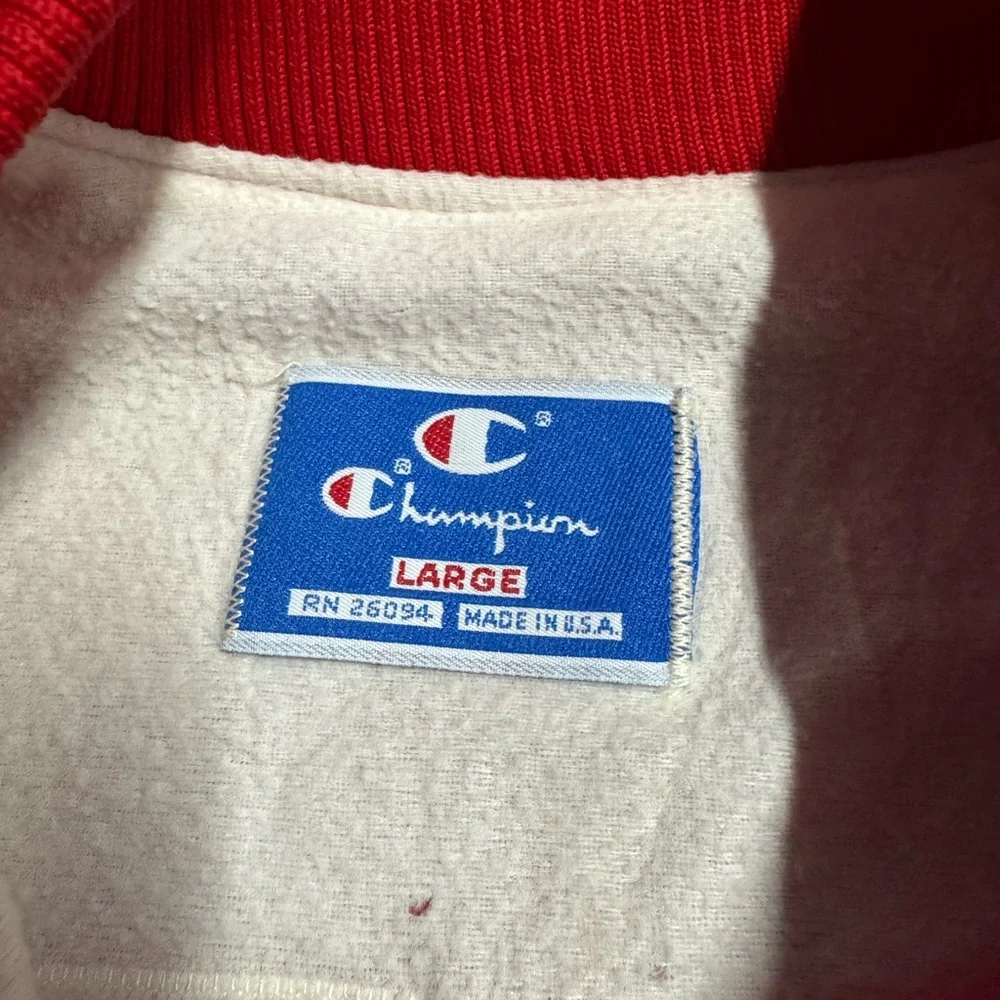 Vintage Champion Red Varsity-Style Men's Bomber Jacket - Picture 3 of 6